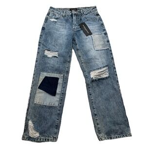 Smoke & Mirrors High Rise Relaxed Straight Jeans Size 27 Medium Blue NWT